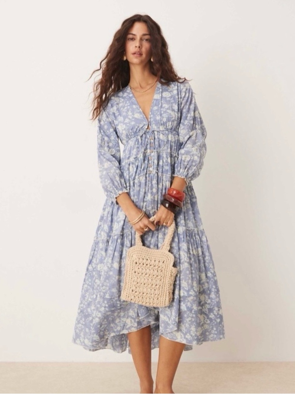 Free People Pappiet Midi Dress in Bluebell Combo Size Large